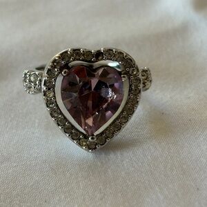 Purple Heart Rhinestone Ring Missing One Small Rhinestone